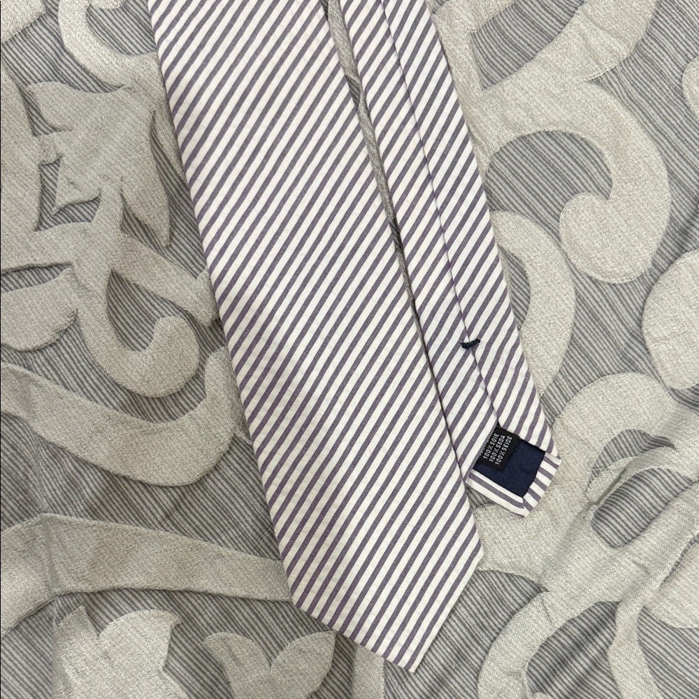 John Hardy Gray and White Striped Tie